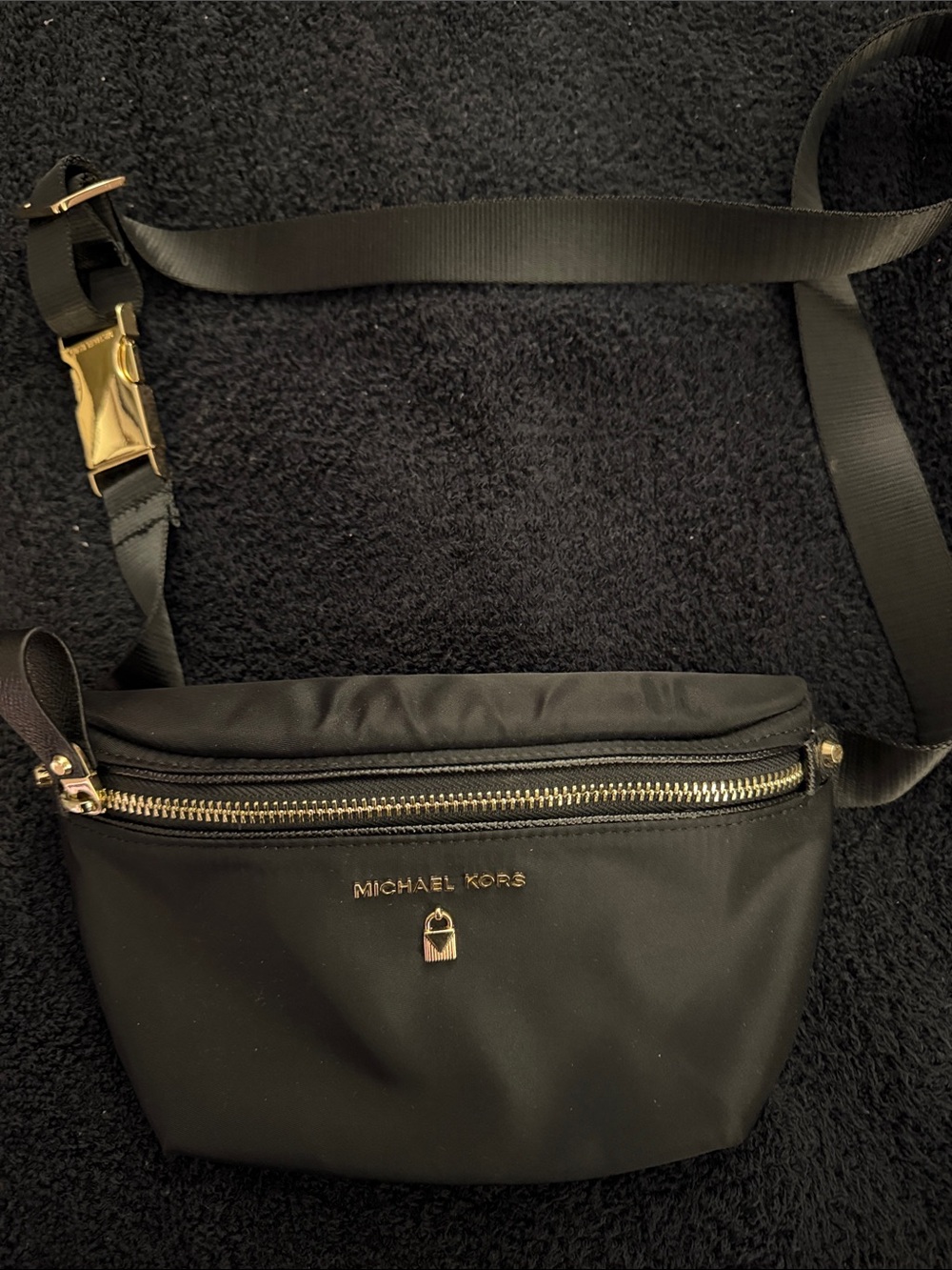 Michael Kors Black Nylon Crossbody Belt Bag with Gold Hardware